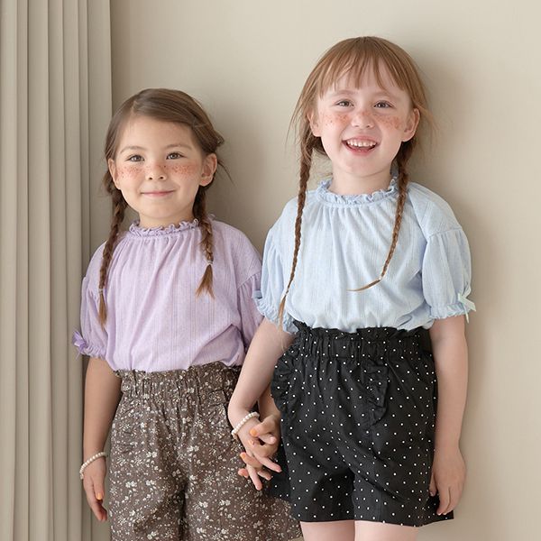 日本 Lycee mine - 可愛緹花泡泡短袖上衣-水藍