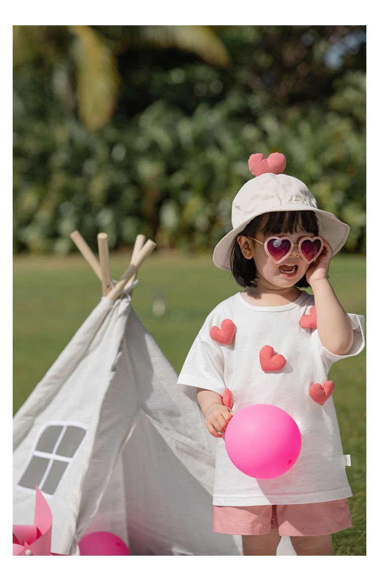 純棉立體圓領休閒短袖上衣-愛心-粉色