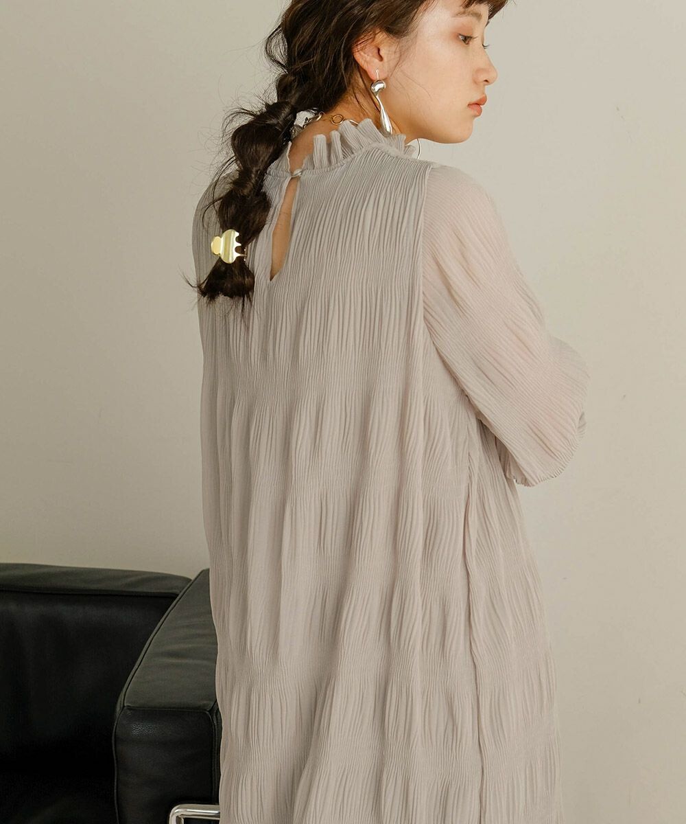 日本 Bab - 文藝木耳領層次雪紡洋裝-冰河灰