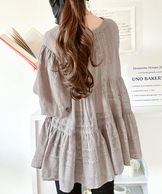 日本 Classical Elf - 3WAY刺繡雕花廓形短袖襯衫-白