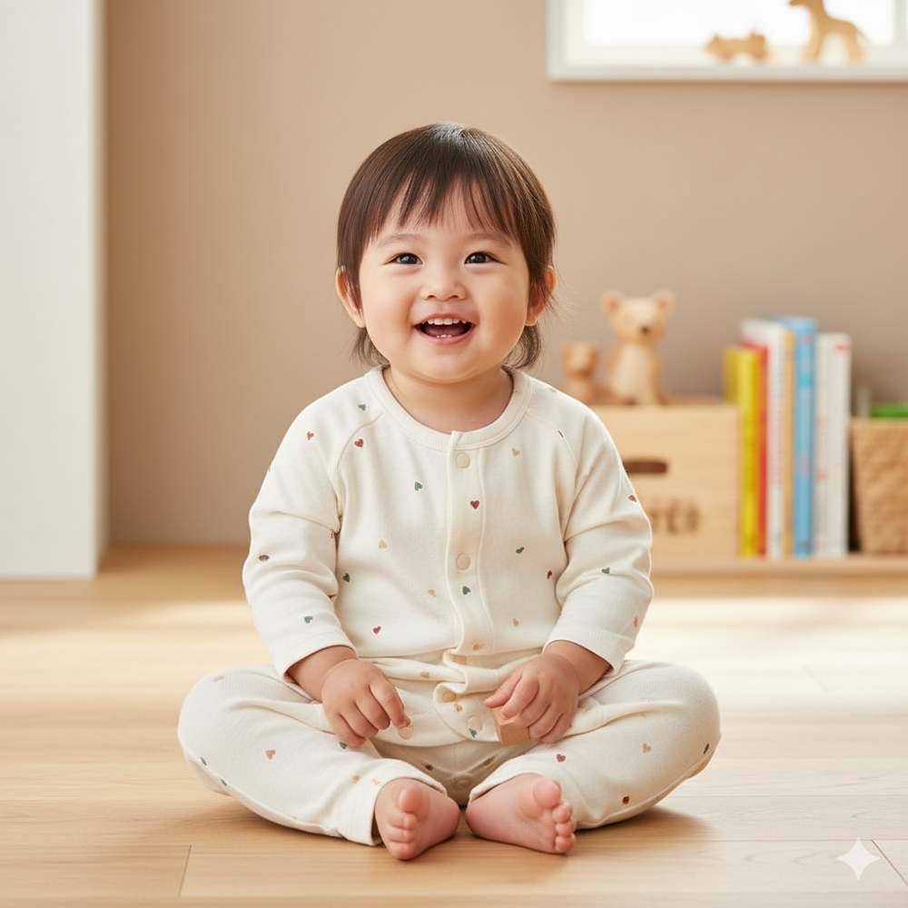 長袖兔裝-滿版印花-象牙白色