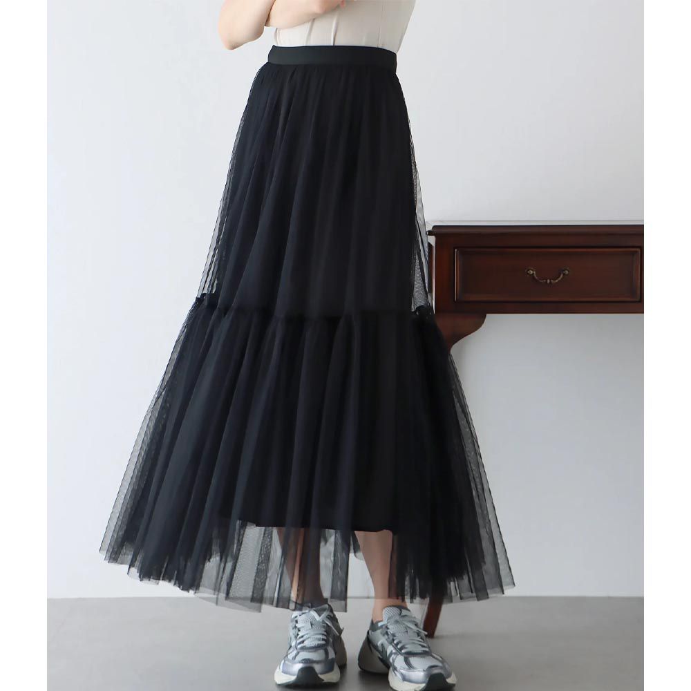 日本 BLUE EAST - [人氣]層次感華麗春夏紗裙-黑色