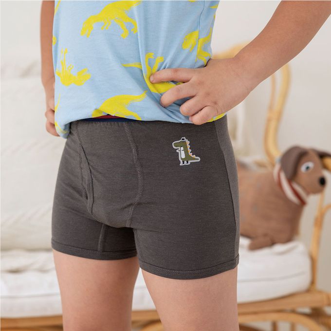 貝柔 Peilou - 天絲棉舒膚平衡童男平口褲-貼布繡-鱷魚-灰