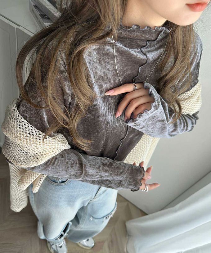 日本 Classical Elf - 前後2way 小奢華絲絨木耳長袖上衣-炭灰