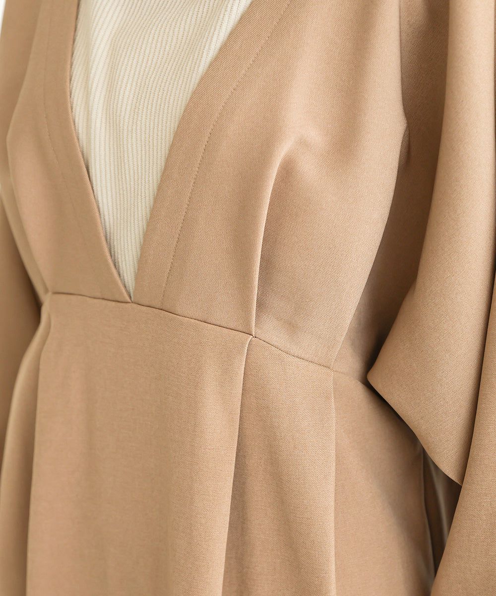 日本 Bab - 大V領拼接唯美歐風長袖洋裝-灰藍