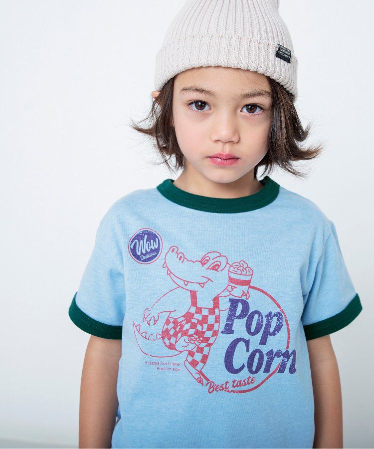 日本 BREEZE - 美式復古印花撞色邊短袖上衣-甜甜圈店-灰