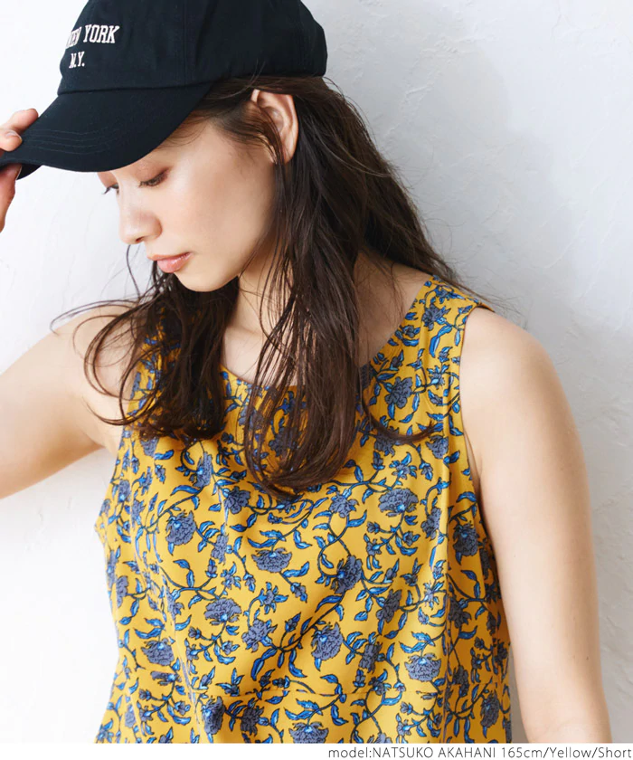 日本 COCA - 夏日繽紛碎花無袖洋裝-黃