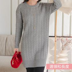 日本 Kobe Lettuce - 好評！經典百搭麻花針織洋裝-(選領和長度)-灰