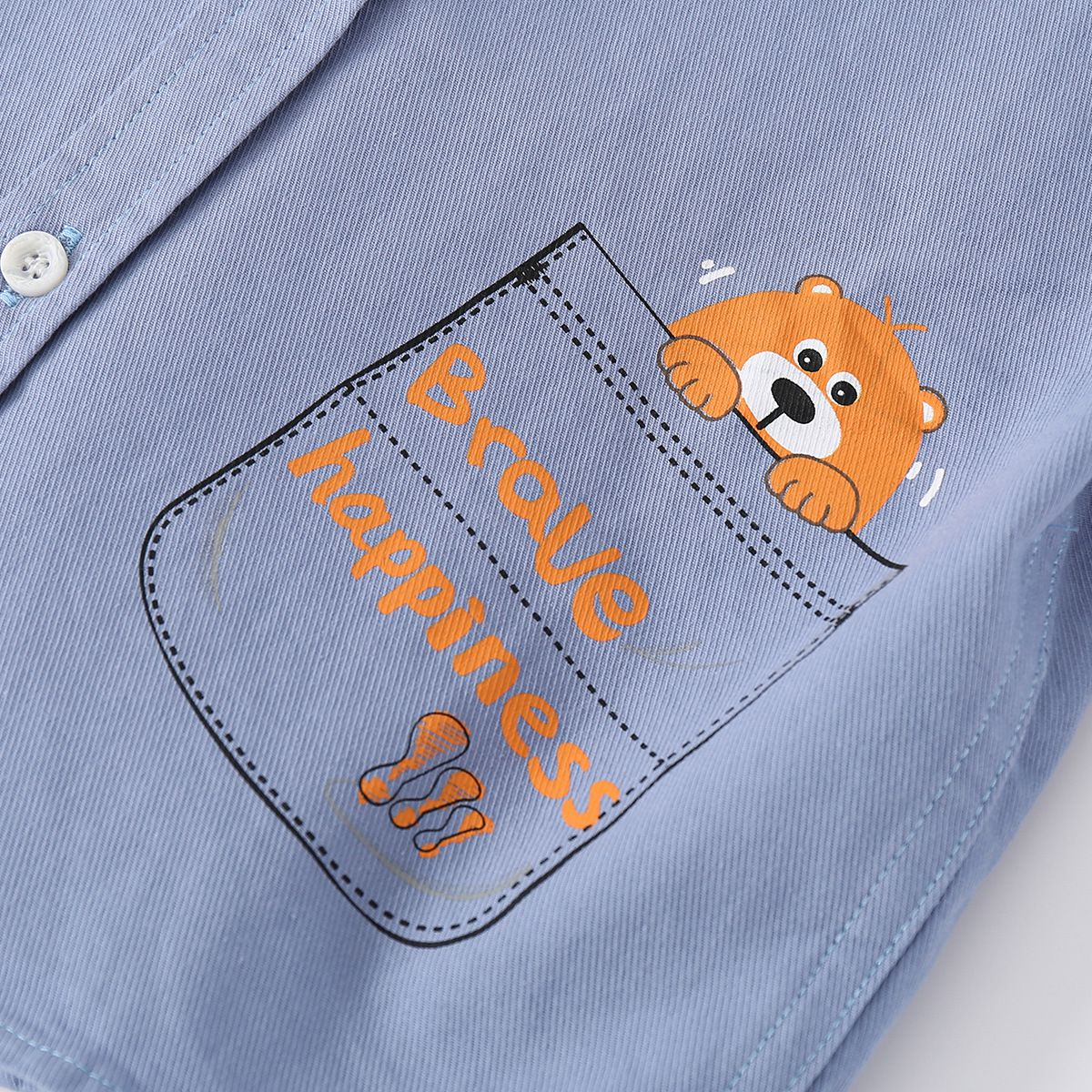 WELLKIDS - 純棉童趣長袖襯衫-畫畫熊-藍色