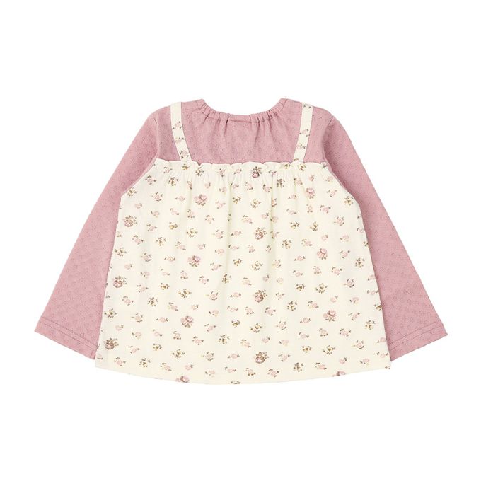 日本 ZOOLAND - 清新紋理假二件長袖上衣-小花肩帶-象牙