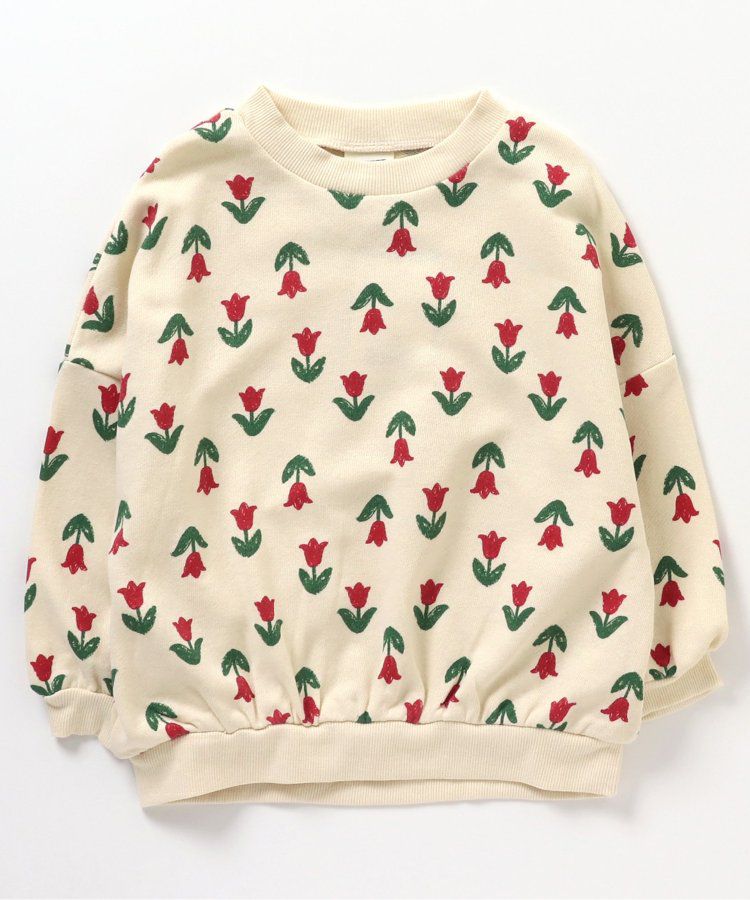 日本 BREEZE - 滿版印花裏毛長袖上衣-蘋果-焦糖