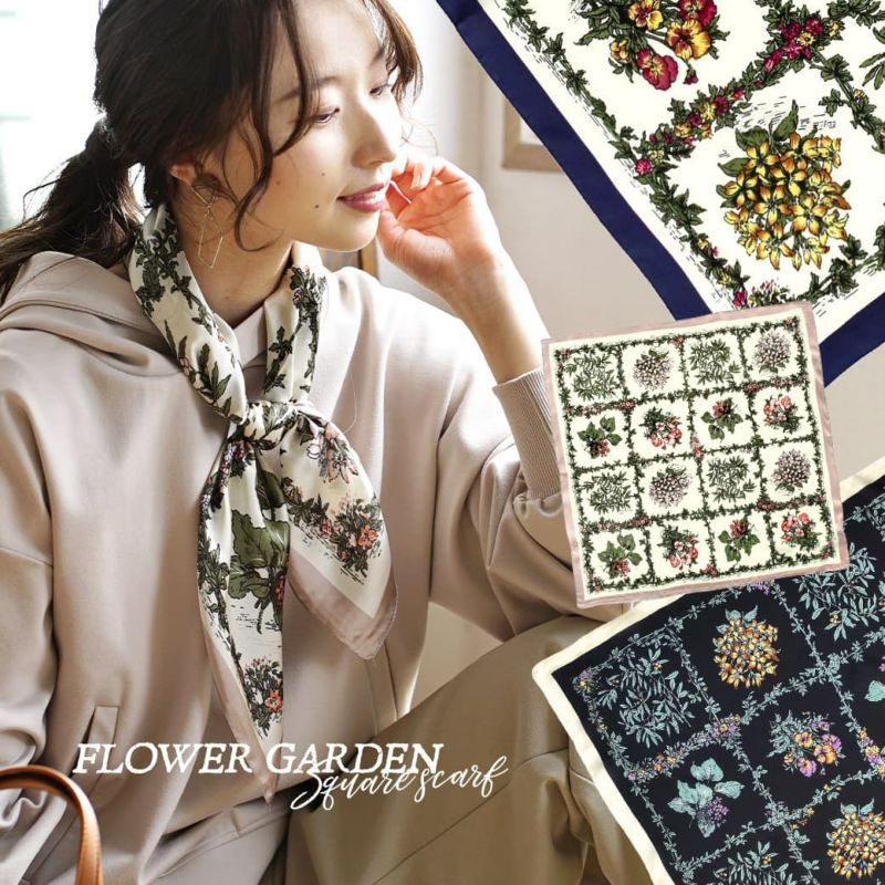 日本 zootie - 歐風質感時尚絲巾-植物圖鑑-黑x杏