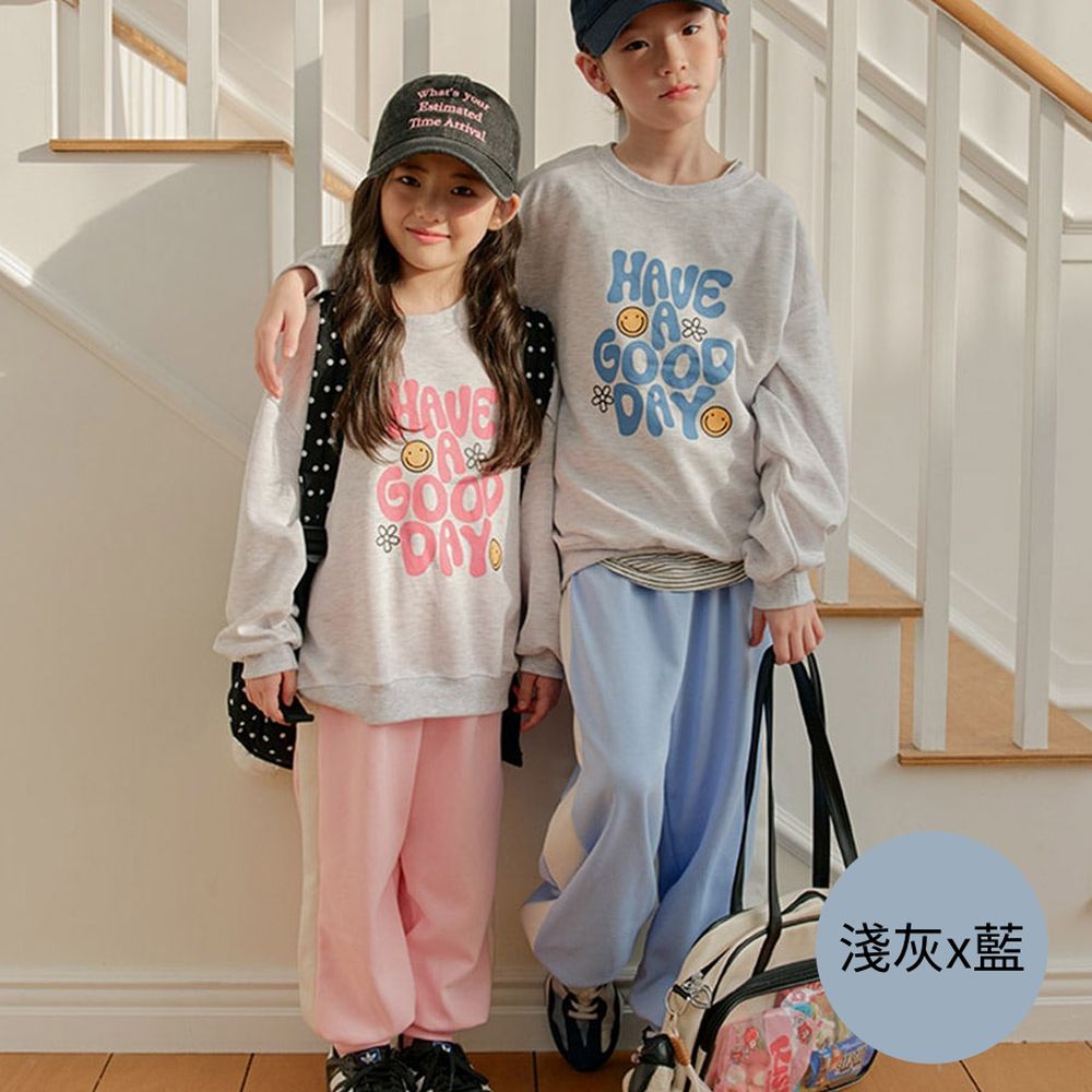 W.S.B. 長袖休閒縮口褲套裝-GOOD DAY-淺灰X淺藍