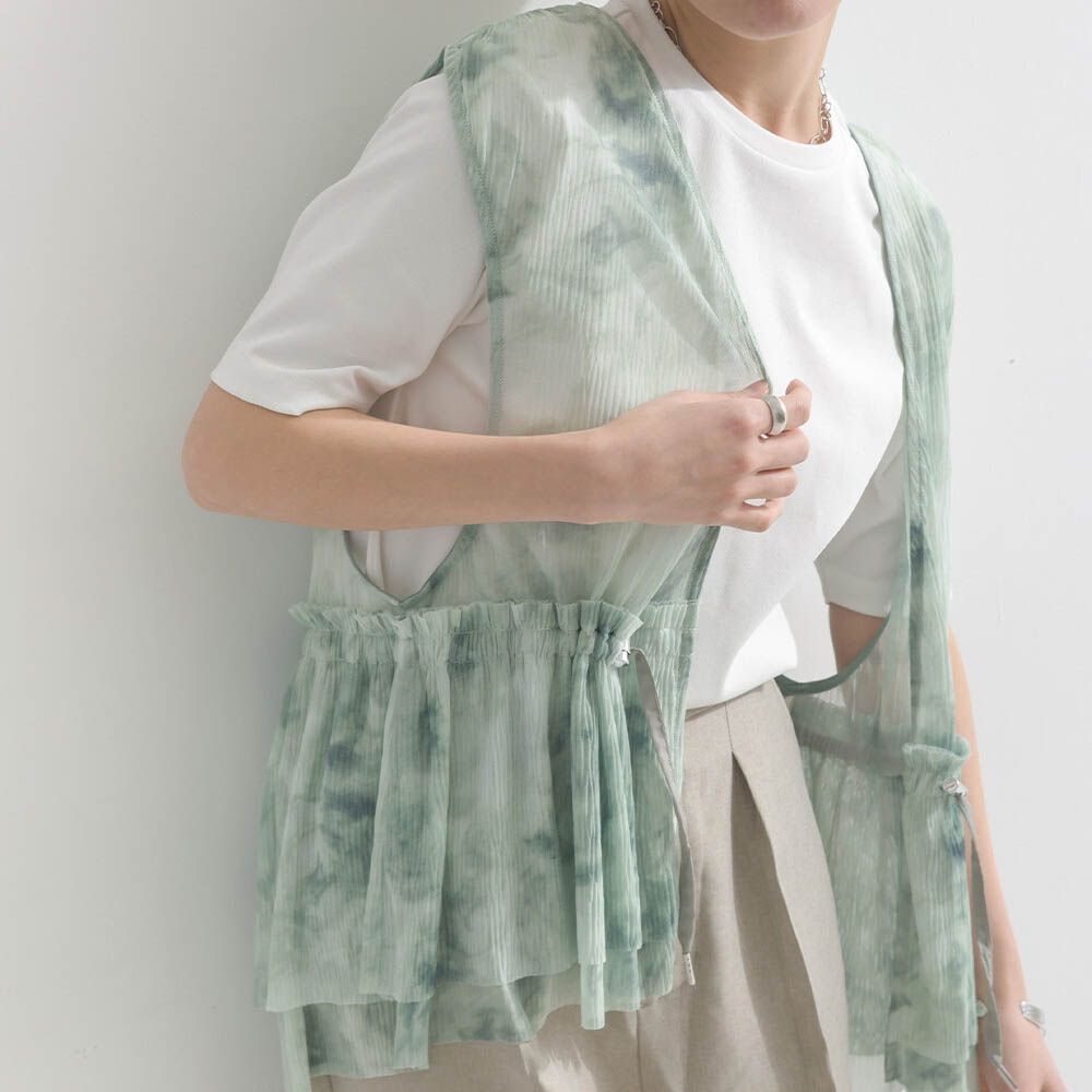 仙氣薄紗層次穿搭背心(腰抽繩)-暈染綠