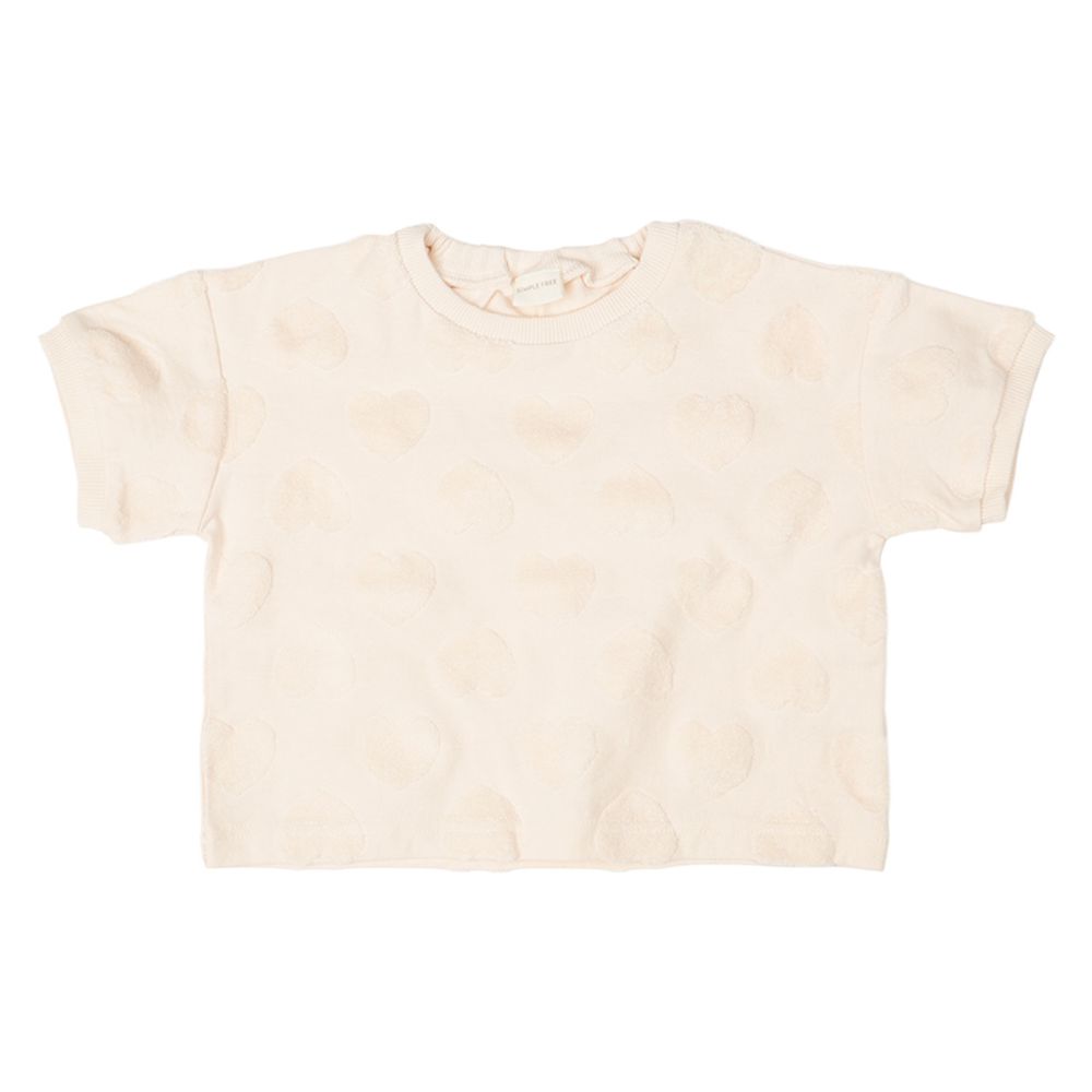 短袖毛巾布緹花T恤-粉紅色