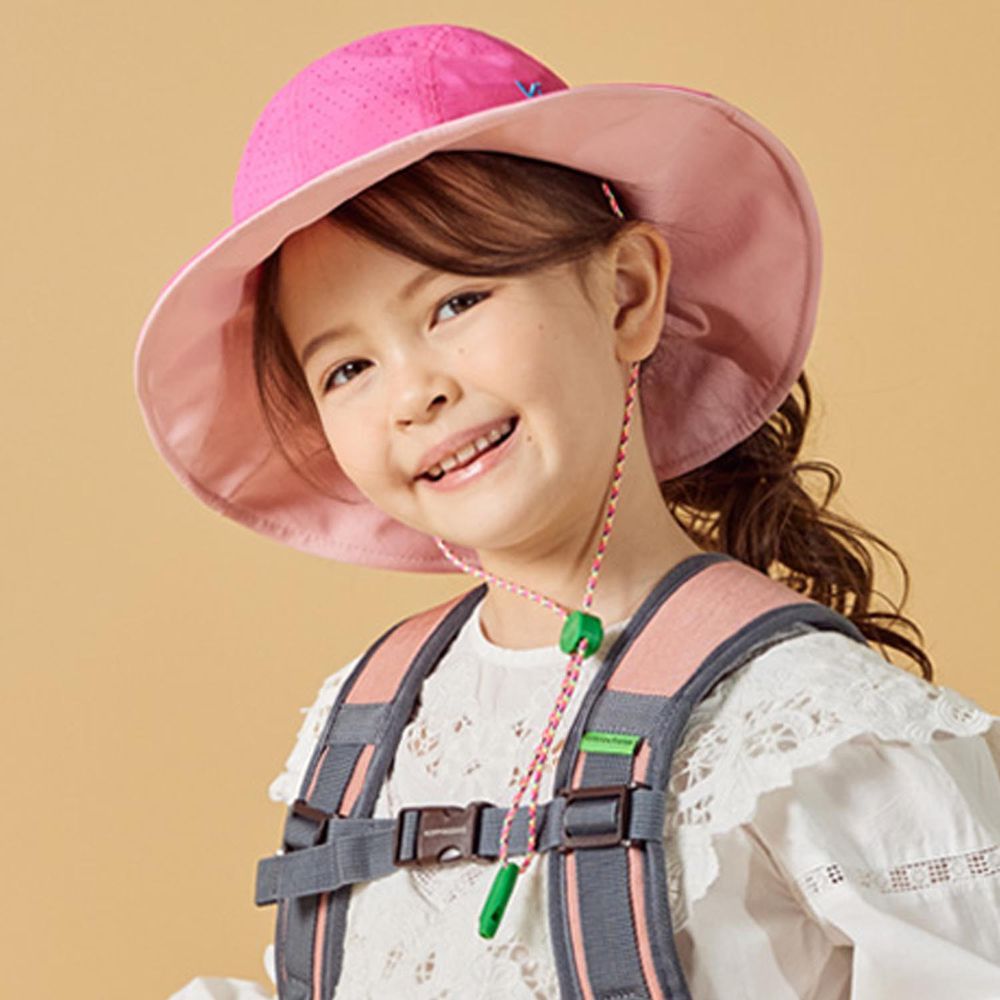 韓國 Victoria & Friends - UPF 50+ 防潑水透氣軟鋼絲遮陽帽(附口哨)-草莓粉