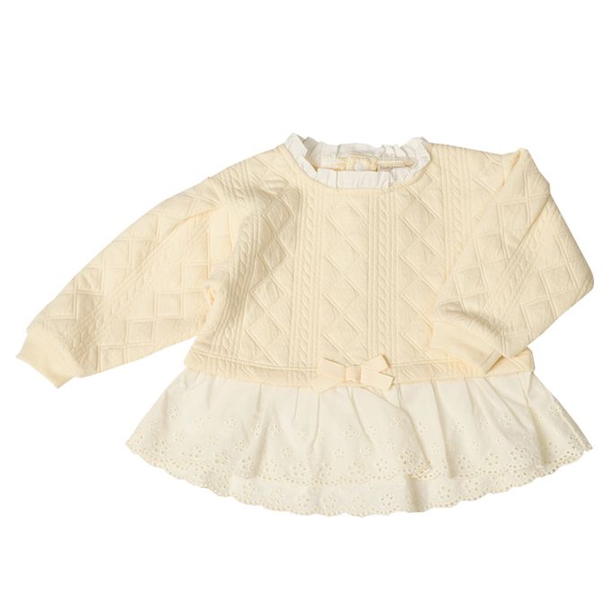 akachan honpo - 長袖鋪棉休閒上衣-下擺蕾絲-象牙白色