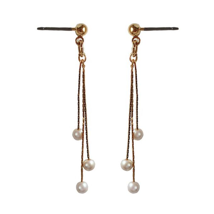 日本 Melody Accessory - 日本製 搖曳三珍珠垂墜感耳環-金