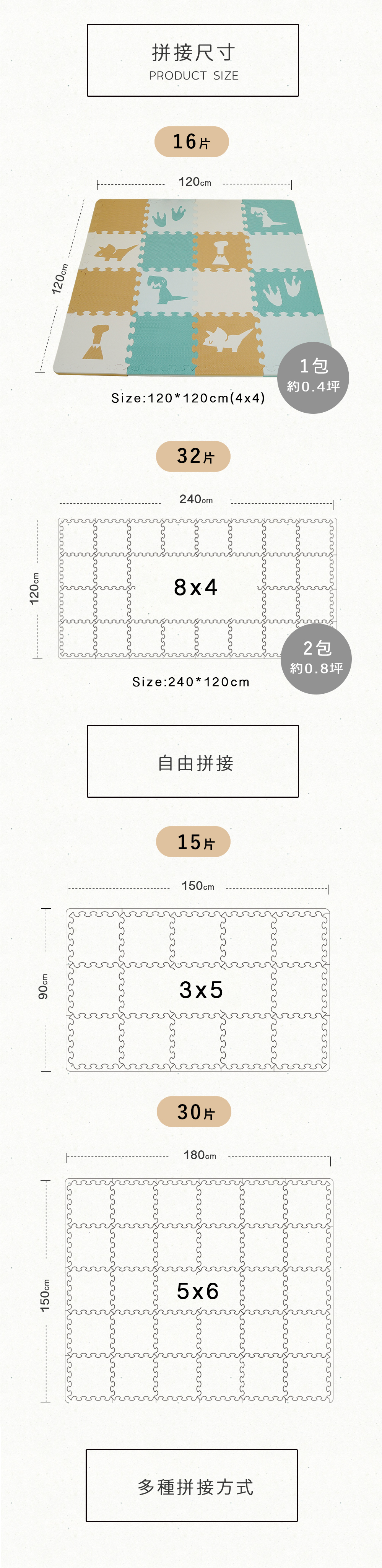 Pato.Pato - EVA巧拼地墊-動物巧拼(叢林恐龍) (30x30x2cm)-16片（附贈邊條x24)