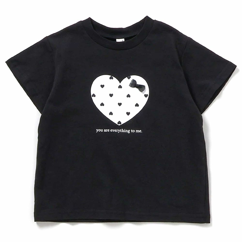 每天都想穿的純棉印花短袖T恤-大愛心-黑