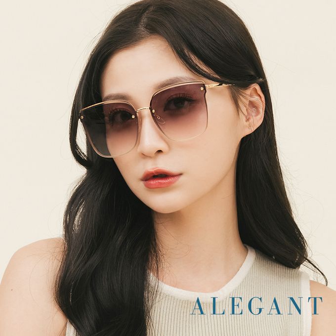 ALEGANT - 柔美氣質髮絲棕漸層貓眼設計金屬鏤空墨鏡│UV400太陽眼鏡