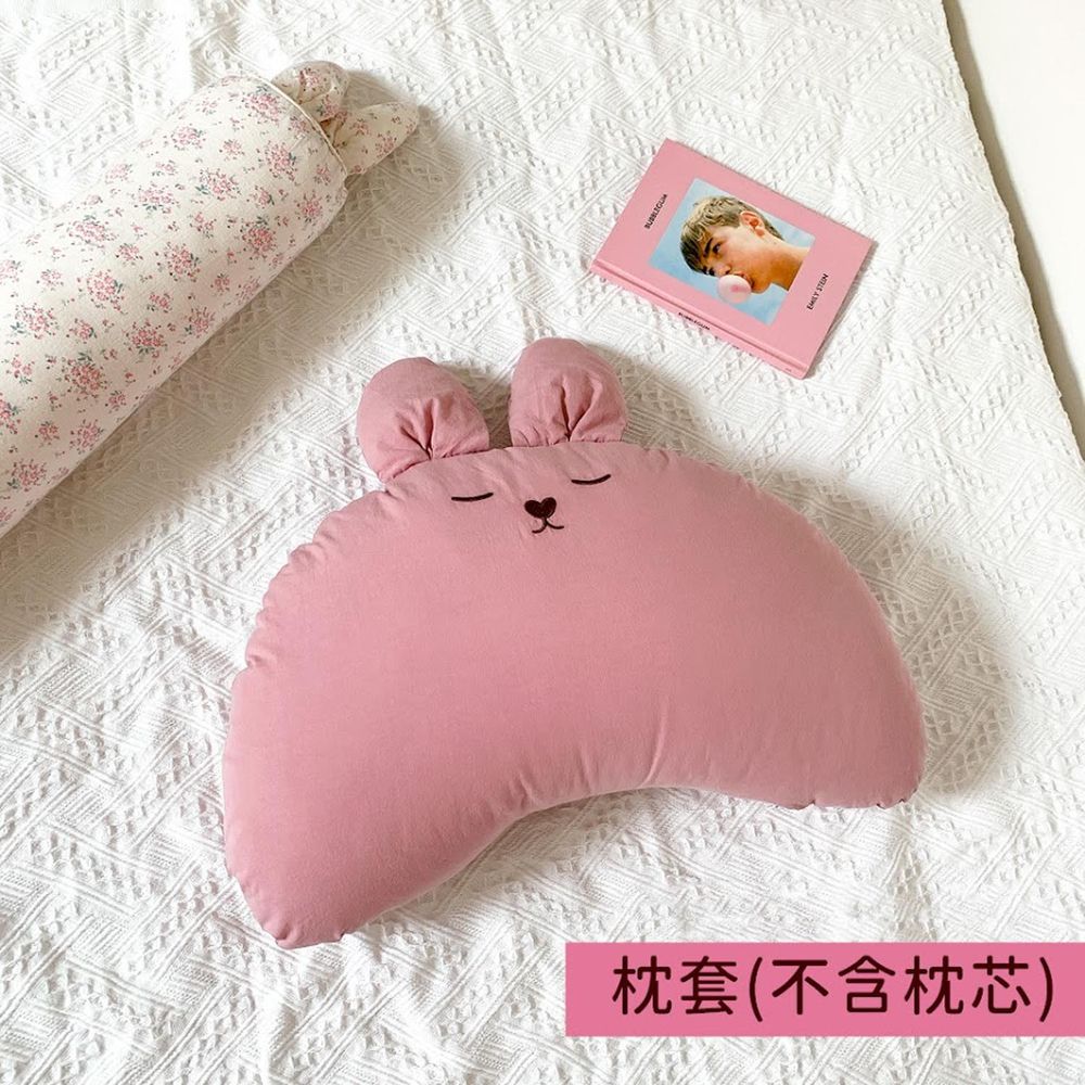 韓國 Hello HiZoo - 手工製動物造型純棉柔感兒童枕套-Hi Bunny-粉灰 (50x30cm)