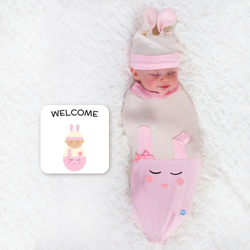 BABYjoe - 美國製純棉手工新生彌月包巾套組-萌萌噠小兔寶寶-粉紅色 (適合0-4個月或7公斤以下新生寶寶)-150g