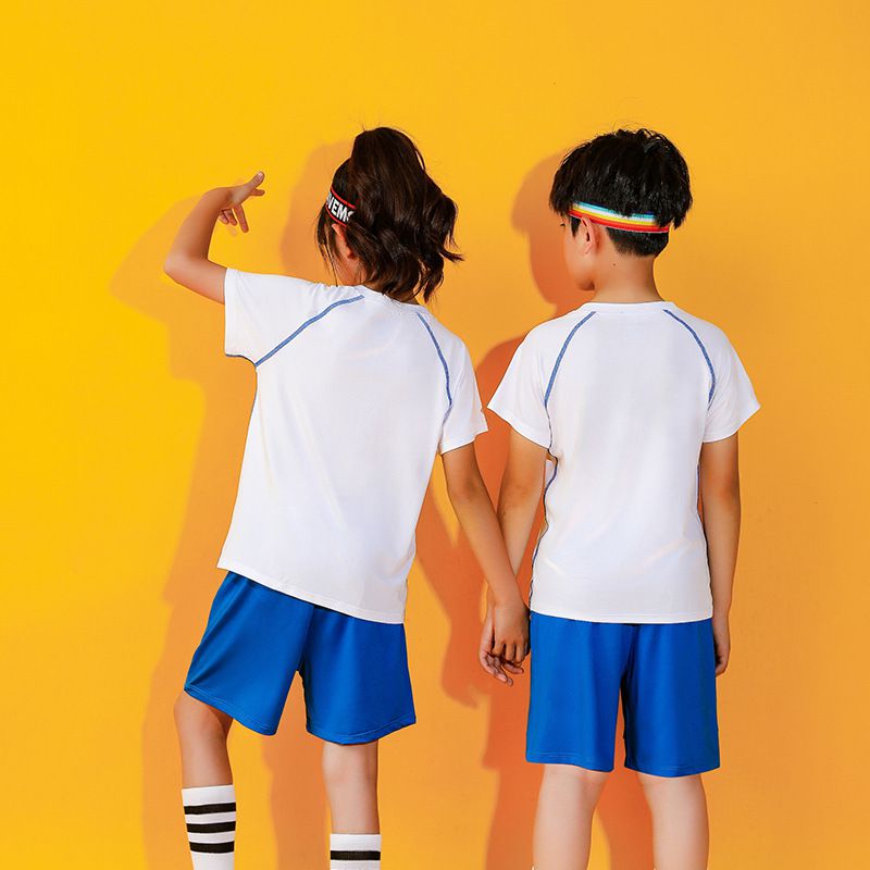 兒童速乾網眼短袖運動套裝-SPUER-黃+藍
