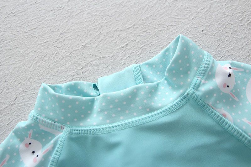 女寶長袖連身泳裝(附帽子)-兔子-淺藍色