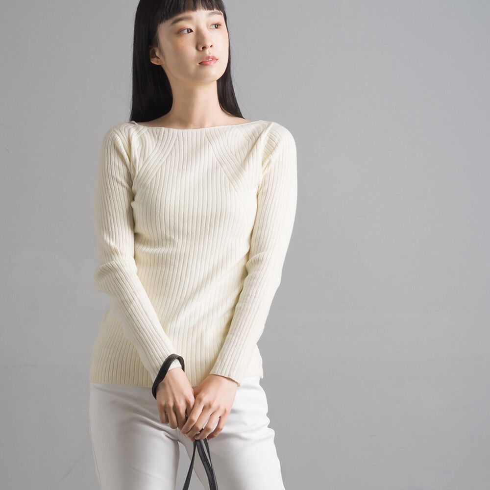 日本 OMNES - 顯瘦修身羅紋線條針織上衣-象牙 (Free size)