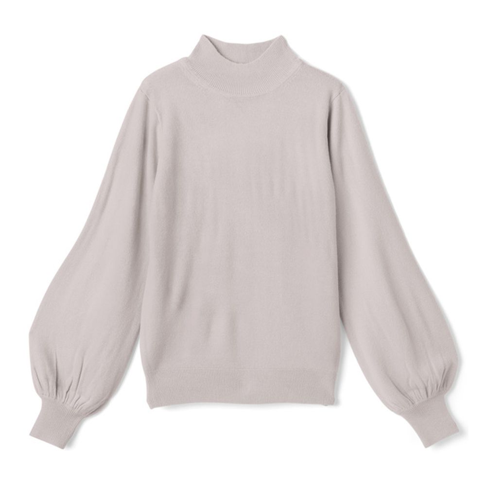 柔軟觸感高領澎袖針織上衣-可可杏