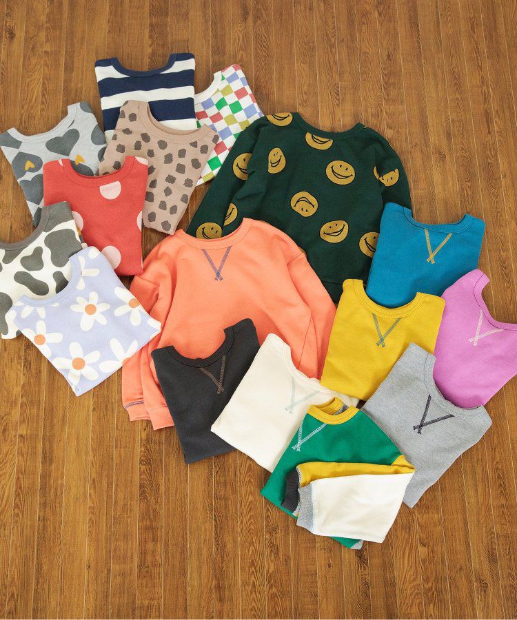 日本 BREEZE - 正反OK！裏毛圓領縫線長袖上衣-橘