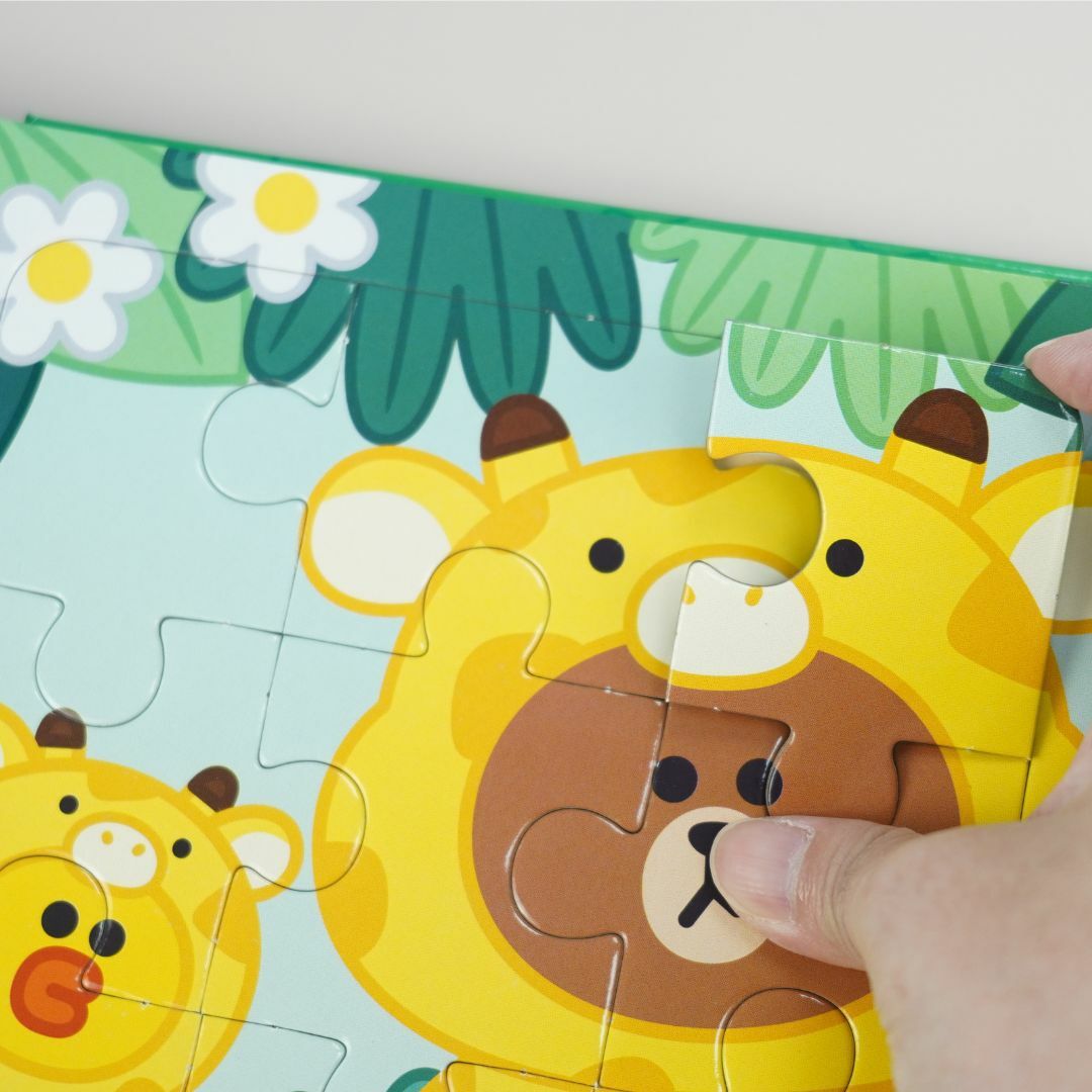 LINE FRIENDS系列小寶貝認知拼圖書-動物變裝秀 (點讀版)~4-16片進階式幼兒拼圖-單本厚紙拼圖書