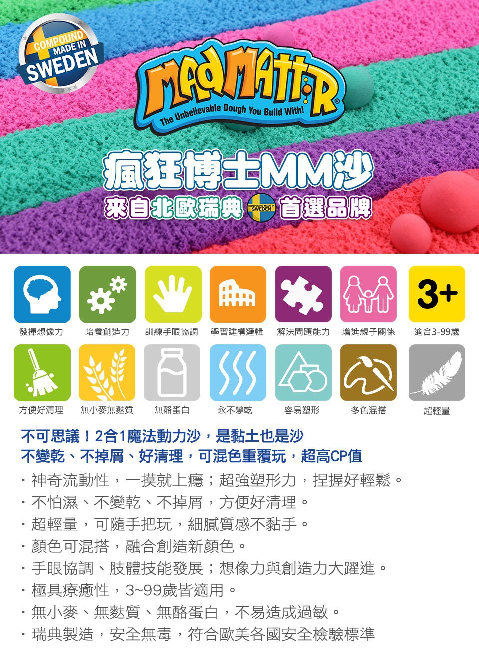 瑞典 Mad Mattr - 瑞典瘋狂博士MM沙-創意學習組-速食店-1.5oz紅、1oz藍、3.5oz黃