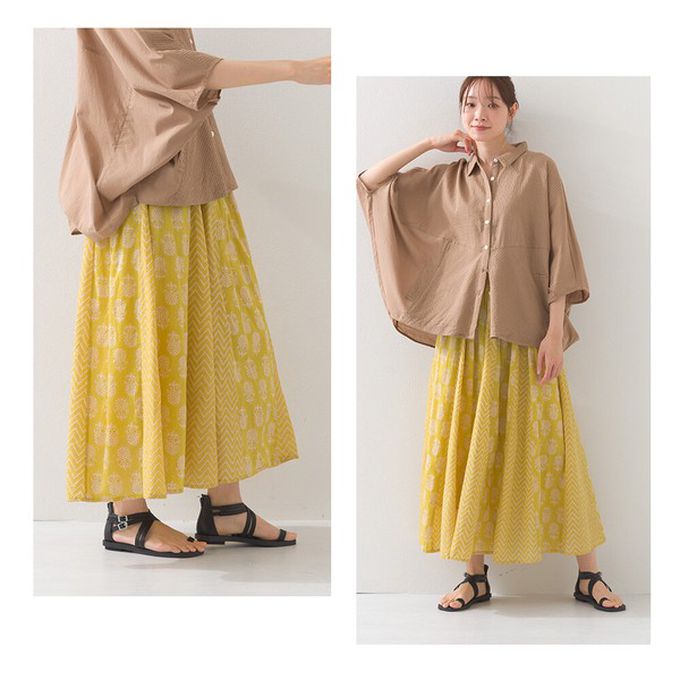 日本 OMNES - 100%印度棉 奢華印花飄逸感長裙-深藍