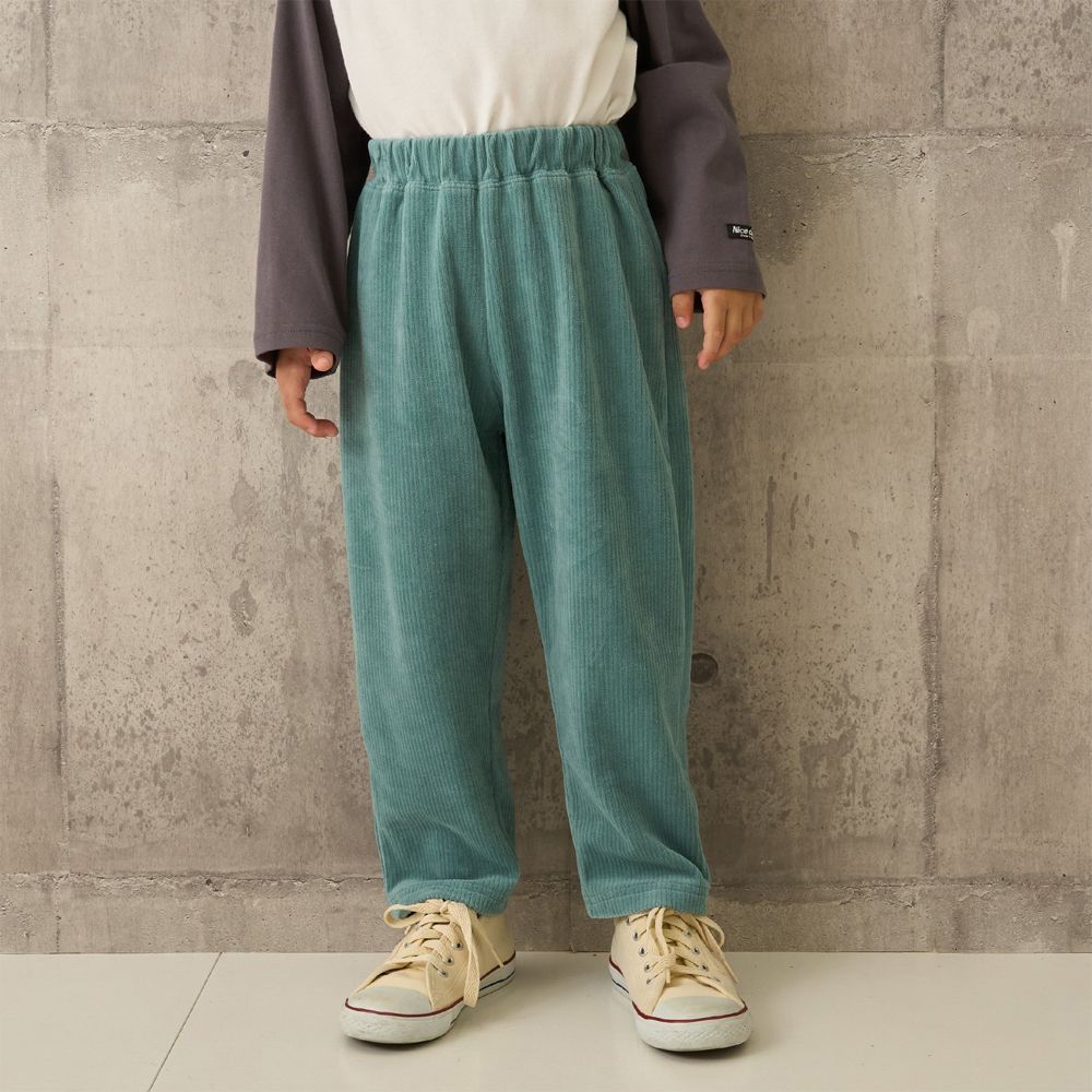 柔軟寬鬆織燈芯絨長褲-藍綠