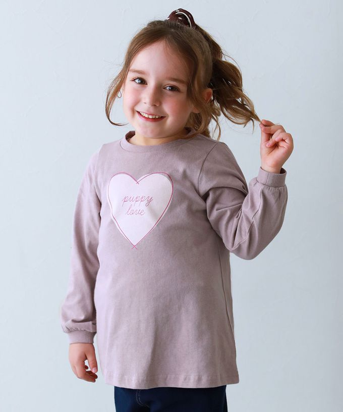 日本 devirock - 100%棉 女孩印花微長版上衣-馬卡龍-灰白