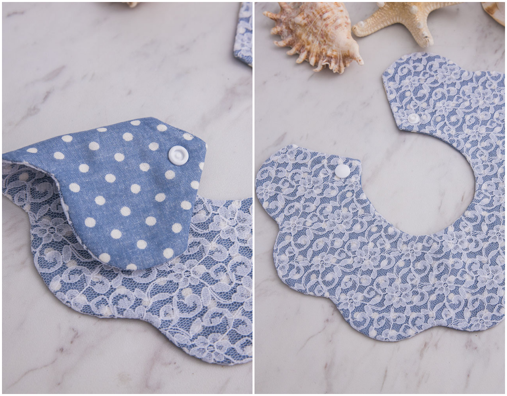 la petite Citron - 花朵造型蕾絲二重紗 雙面手工圍兜兜-點點海軍藍 (Ｆ)-客製化英文名限8字或中文3字內