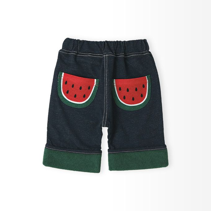 日本 ZOOLAND - 可愛水果口袋反摺造型短褲-奇異果-淺棕