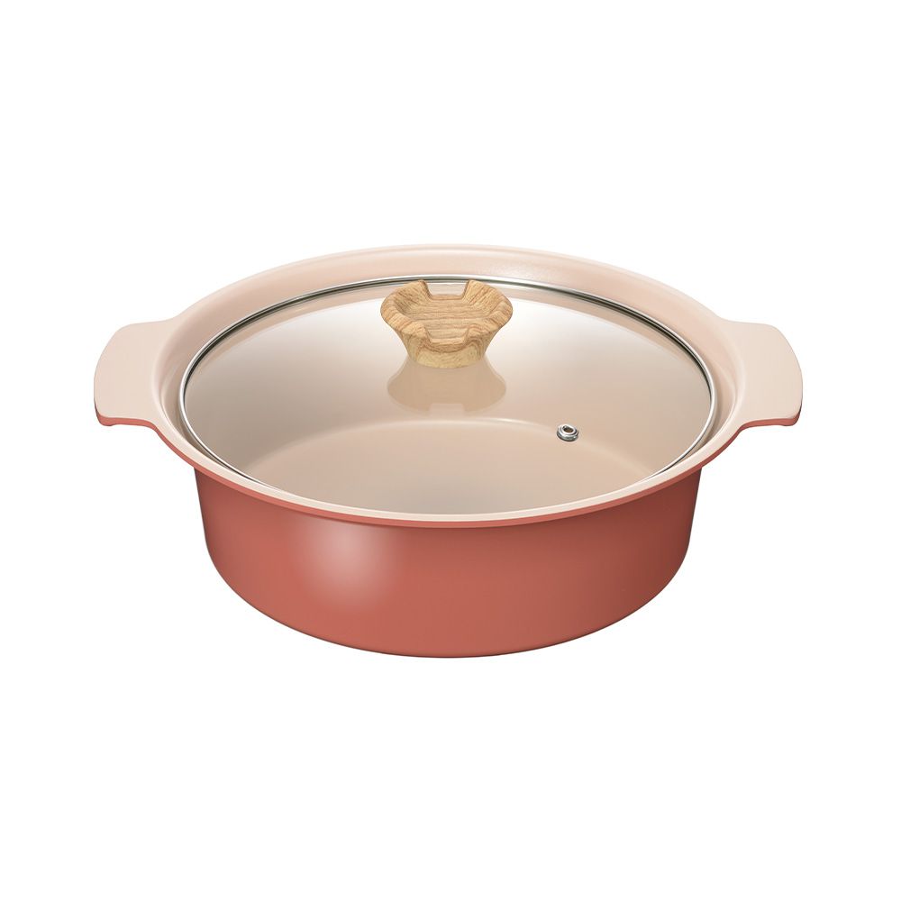 陶瓷塗層附蓋不沾雙耳鍋-紅色-24cm