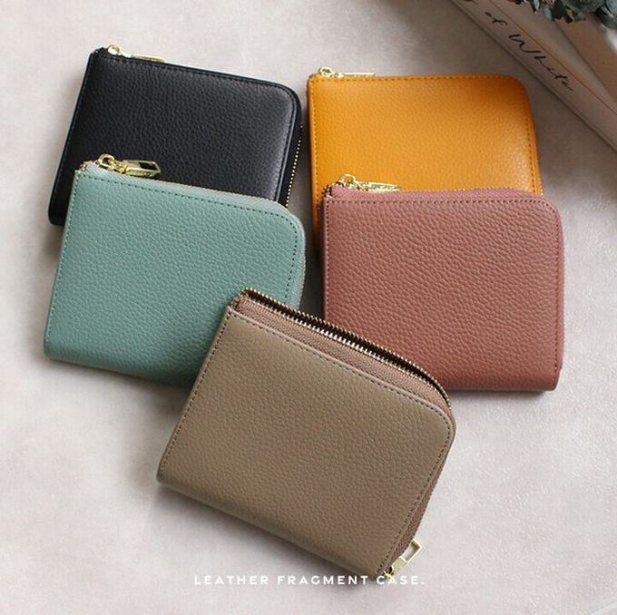 日本 LIZDAYS - 牛皮輕薄短夾/錢包-淺灰杏 (9x11x2.5cm)