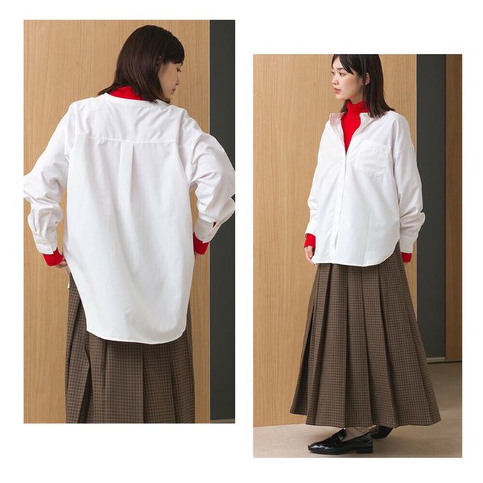 日本 OMNES - 柔滑科技棉 小立領長袖襯衫-格子-海軍藍