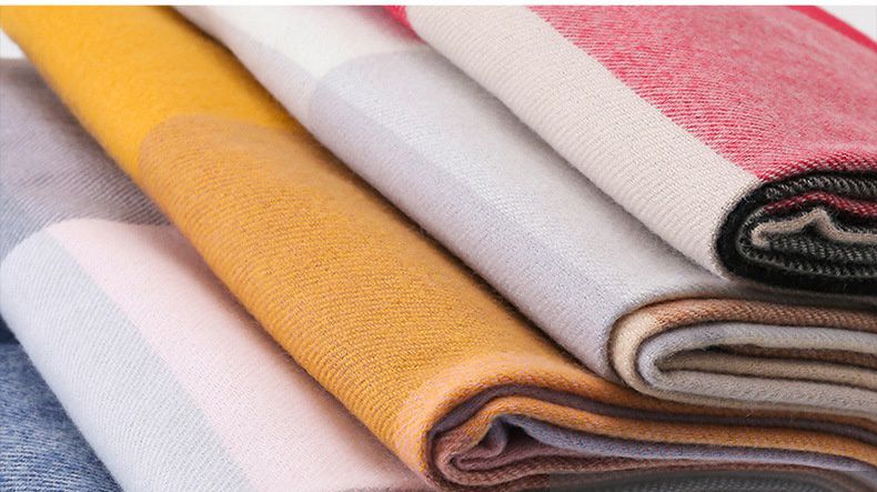 韓系仿羊絨大格子暖暖圍巾-粉+深酒紅 (200x70cm)