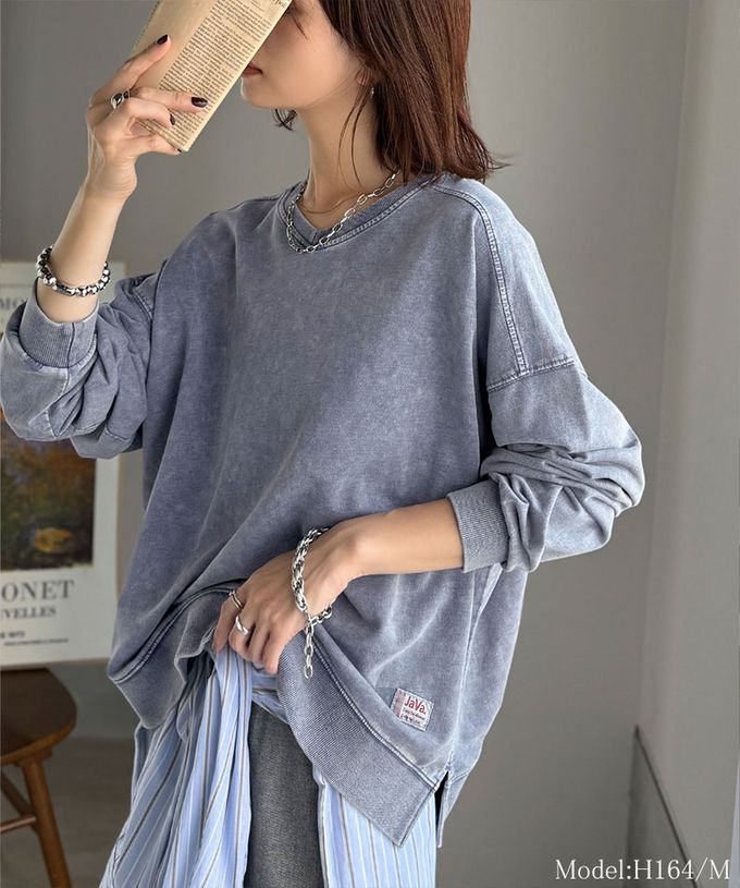 日本 Classical Elf - 俐落洗舊感V領寬版長袖T恤-淺棕