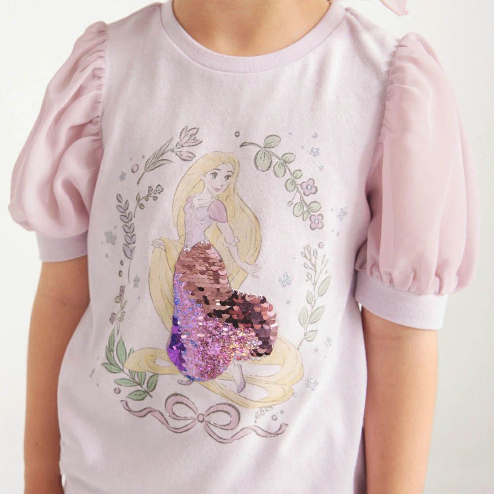 迪士尼限定 亮片雪紡澎澎短袖上衣-卡通人物樂佩-粉紫