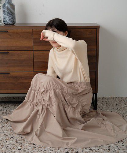 日本 Bou Jeloud - 不規則皺縮設計長裙-橘