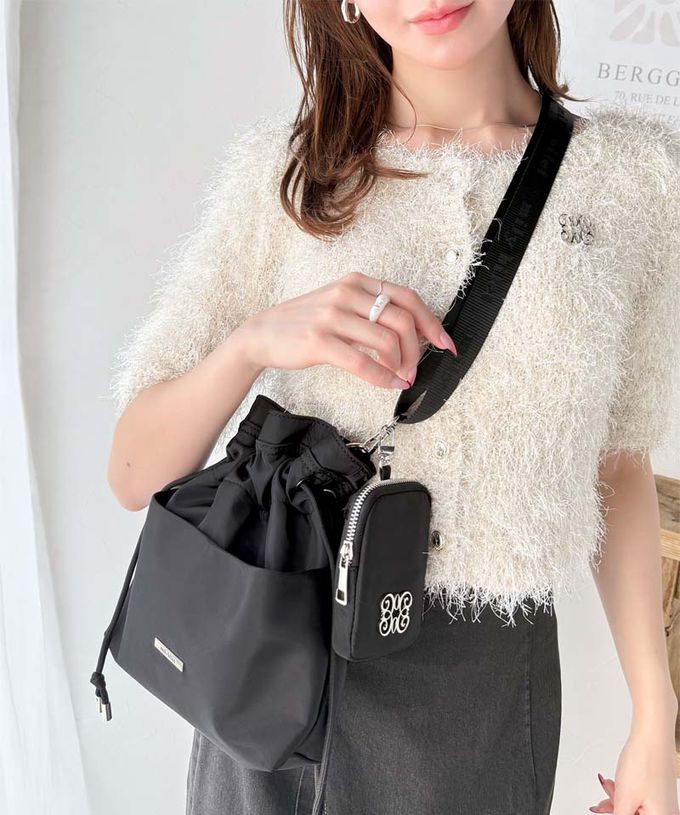 日本 Classical Elf - 輕巧時尚抽繩側背小包(2件組)-黑