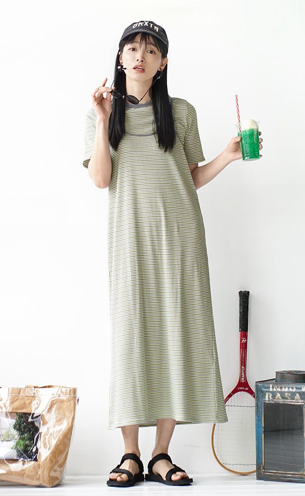 日本 zootie - 多重穿搭 彈性羅紋細肩帶兩件式洋裝-春芽綠