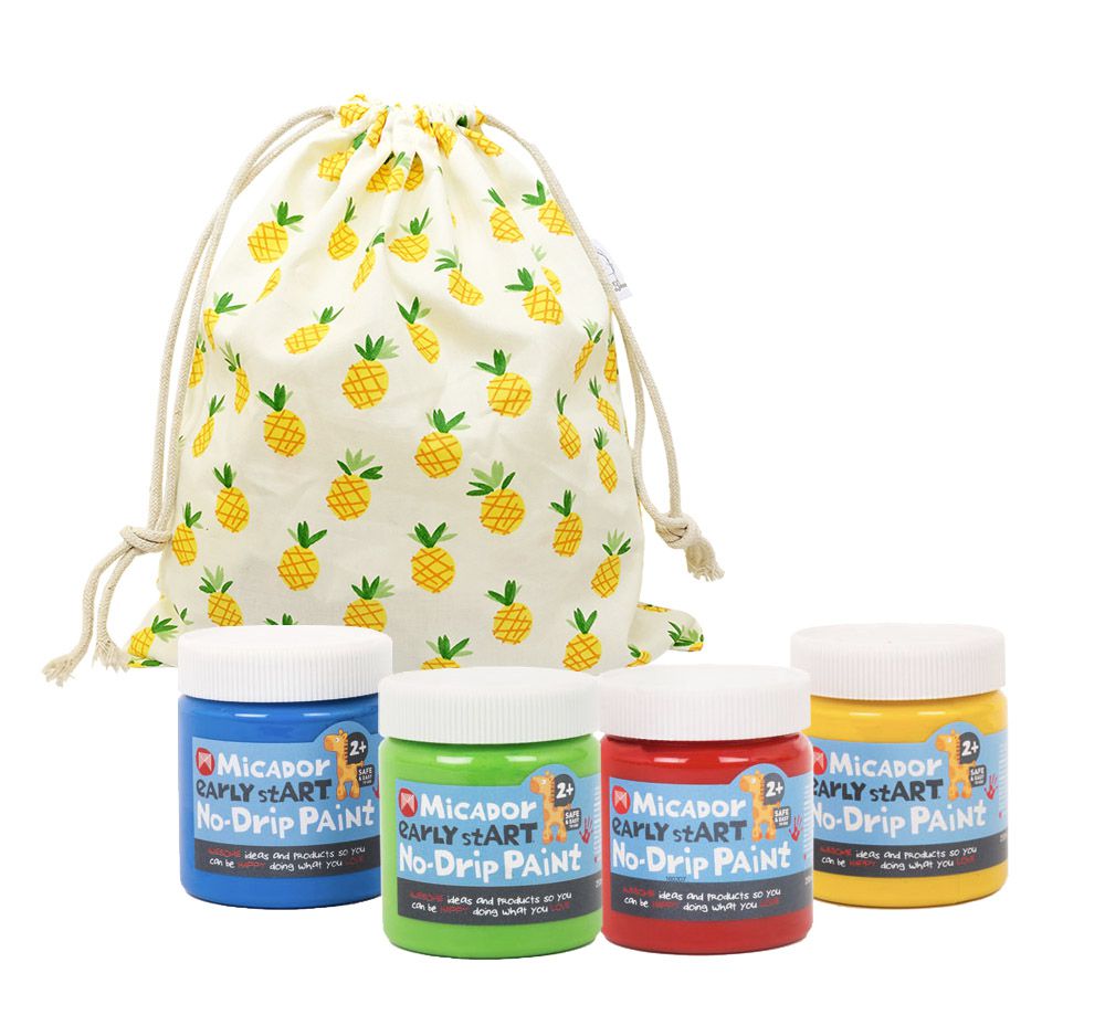 澳洲 Micador - 小寶貝水洗顏料4色組-紅黃藍綠-250ml*4入+中束口袋(款式隨機)*1