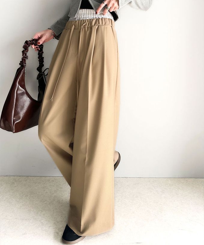 日本 Classical Elf - 腰部層次皺摺休閒舒適大寬褲-象牙白